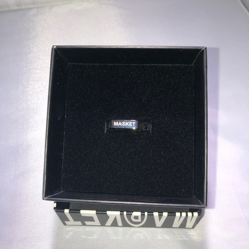 Market Silver Tone Logo Signet Ring Streetwear Branded Jewelry Small Size